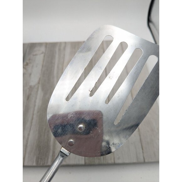 Chief Slotted Spatula Flipper Server 12 1/2" Black Handle Chrome - Picture 7 of 8